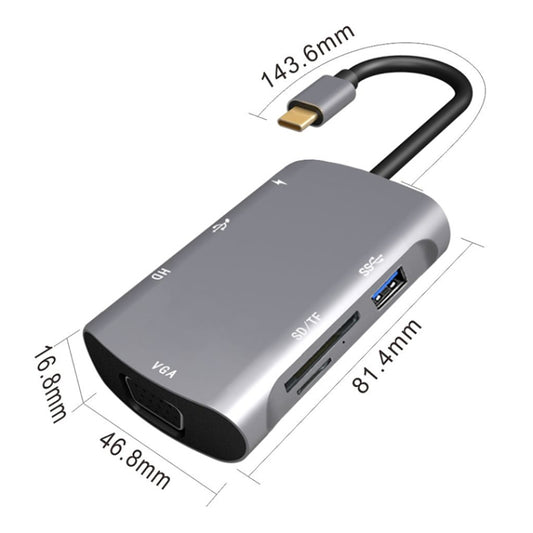 V217E 7 In 1 Type C / USB-C to PD + HDMI + VGA + USB3.0 + UB2.0 + SD / TF Multi-function Type-C / USB-C HUB Docking Station - USB HUB by buy2fix | Online Shopping UK | buy2fix
