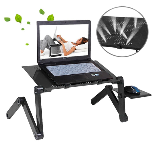 Portable 360 Degree Adjustable Foldable Aluminium Alloy Desk Stand with Mouse Pad for Laptop / Notebook, without CPU Fans(Black) by buy2fix