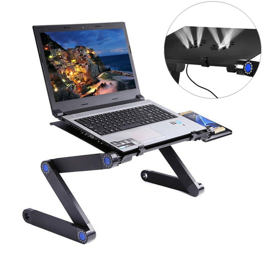 Portable 360 Degree Adjustable Foldable Aluminium Alloy Desk Stand with Double CPU Fans & Mouse Pad for Laptop / Notebook(Black) by buy2fix
