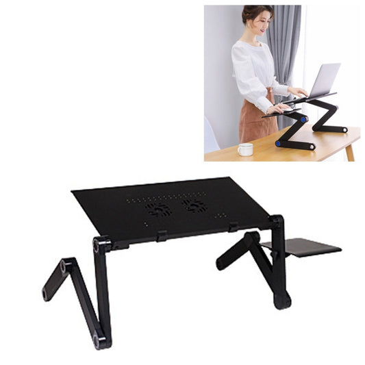Portable 360 Degree Adjustable Foldable Aluminium Alloy Desk Stand with Double CPU Fans & Mouse Pad for Laptop / Notebook, Desk Size: 420mm x 260mm (Black) - Laptop Stand by buy2fix | Online Shopping UK | buy2fix