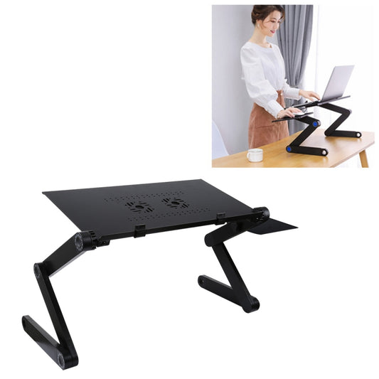 Portable 360 Degree Adjustable Foldable Aluminium Alloy Desk Stand with Double CPU Fans & Mouse Pad for Laptop / Notebook, Desk Size: 480mm x 260mm(Black) - Laptop Stand by buy2fix | Online Shopping UK | buy2fix