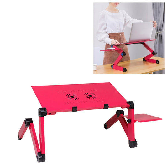 Portable 360 Degree Adjustable Foldable Aluminium Alloy Desk Stand with Double CPU Fans & Mouse Pad for Laptop / Notebook, Desk Size: 480mm x 260mm (Red) - Laptop Stand by buy2fix | Online Shopping UK | buy2fix