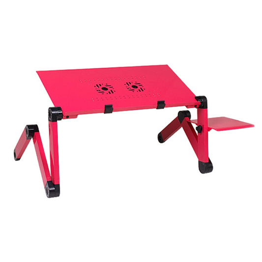 Portable 360 Degree Adjustable Foldable Aluminium Alloy Desk Stand with Double CPU Fans & Mouse Pad for Laptop / Notebook, Desk Size: 480mm x 260mm (Red) - Laptop Stand by buy2fix | Online Shopping UK | buy2fix