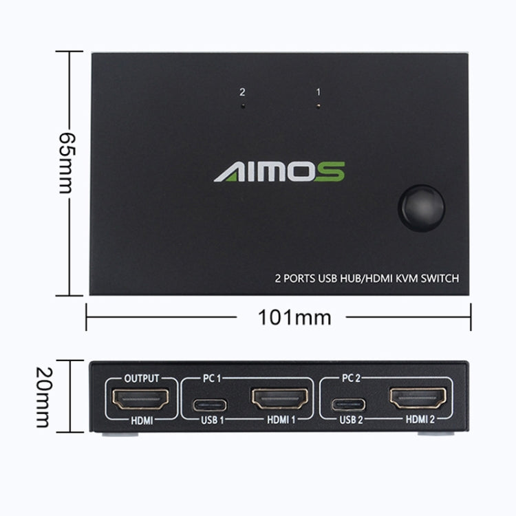 AIMOS AM-KVM201CC 2 Ports USB HUB HDMI KVM Switch without Extension Cable by buy2fix