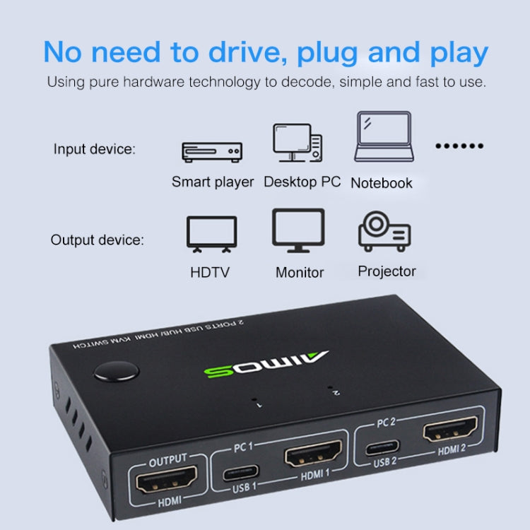 AIMOS AM-KVM201CC 2 Ports USB HUB HDMI KVM Switch without Extension Cable by buy2fix