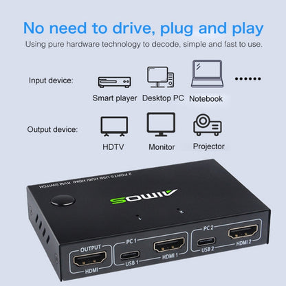 AIMOS AM-KVM201CC 2 Ports USB HUB HDMI KVM Switch without Extension Cable by buy2fix