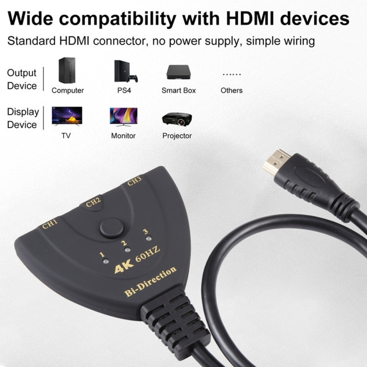 3 x 1 4K 60Hz HDMI Bi-Direction Switcher with Pigtail HDMI Cable by buy2fix