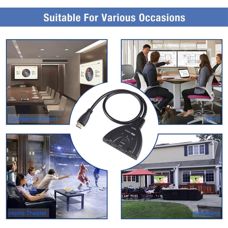 3 x 1 4K 60Hz YUV4:4:4 HDR HDMI Switcher with Pigtail HDMI Cable by buy2fix