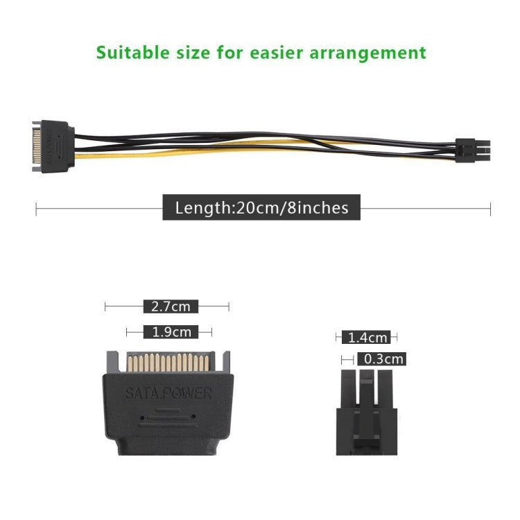 20cm SATA 15 Pin to 6 Pin PCI Express Graphics Video Card Sata Power Cable by buy2fix