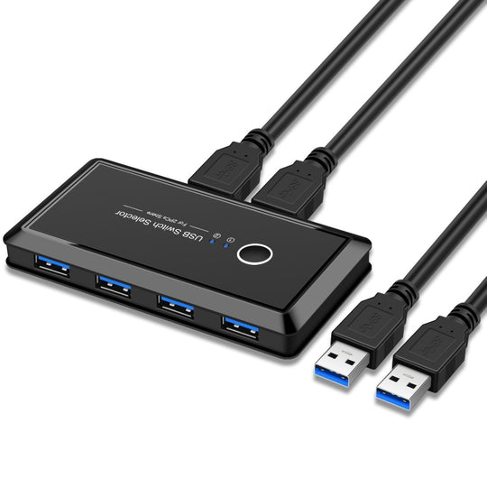 UK204V Drive-free USB 3.0 Switch Selector 2 USB Ports Sharing 4 USB Ports Switcher Adapter for Mouse, Keyboard, Printer