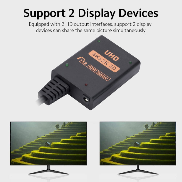 1 into 2 out HDMI 4K HD Video Splitter, with Cable - Splitter by buy2fix | Online Shopping UK | buy2fix