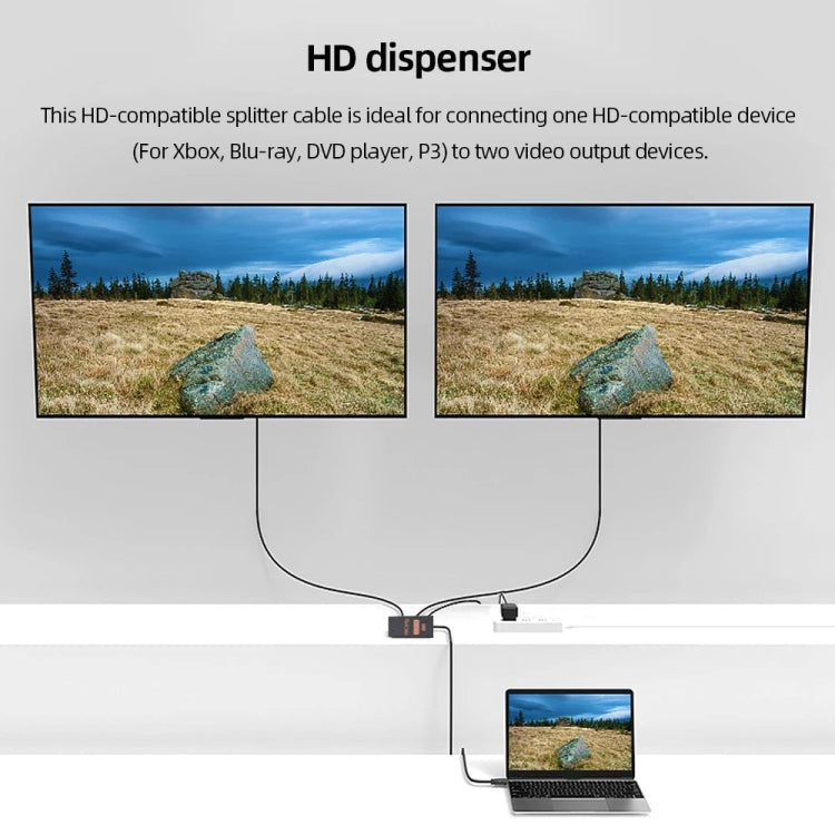 1 into 2 out HDMI 4K HD Video Splitter, with Cable - Splitter by buy2fix | Online Shopping UK | buy2fix