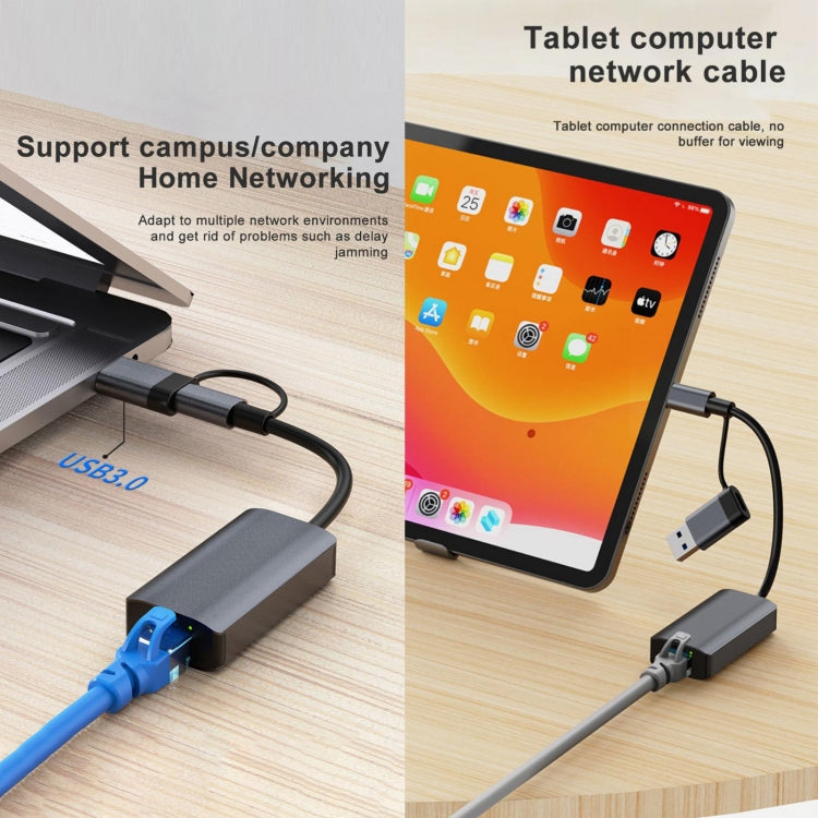 BYL-2207TU 2 in 1 USB + Type-C to RJ45 Docking Station HUB Adapter by buy2fix