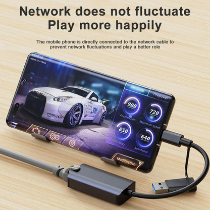 BYL-2207TU 2 in 1 USB + Type-C to RJ45 Docking Station HUB Adapter by buy2fix