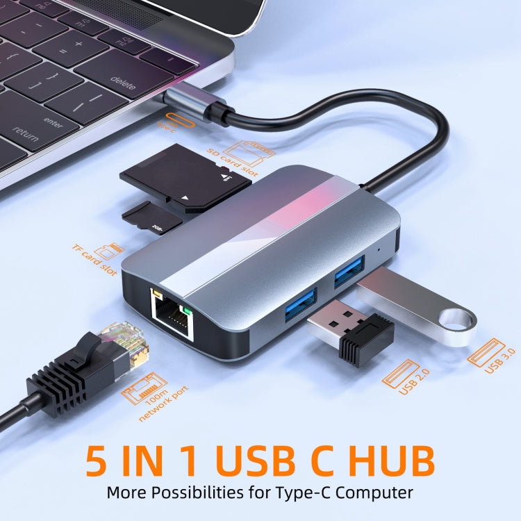 BYL-2112 5 in 1 USB-C / Type-C to USB Multifunctional Docking Station HUB Adapter by buy2fix