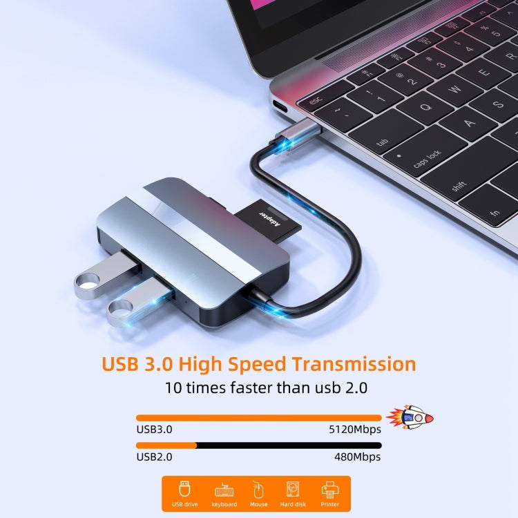 BYL-2112 5 in 1 USB-C / Type-C to USB Multifunctional Docking Station HUB Adapter by buy2fix