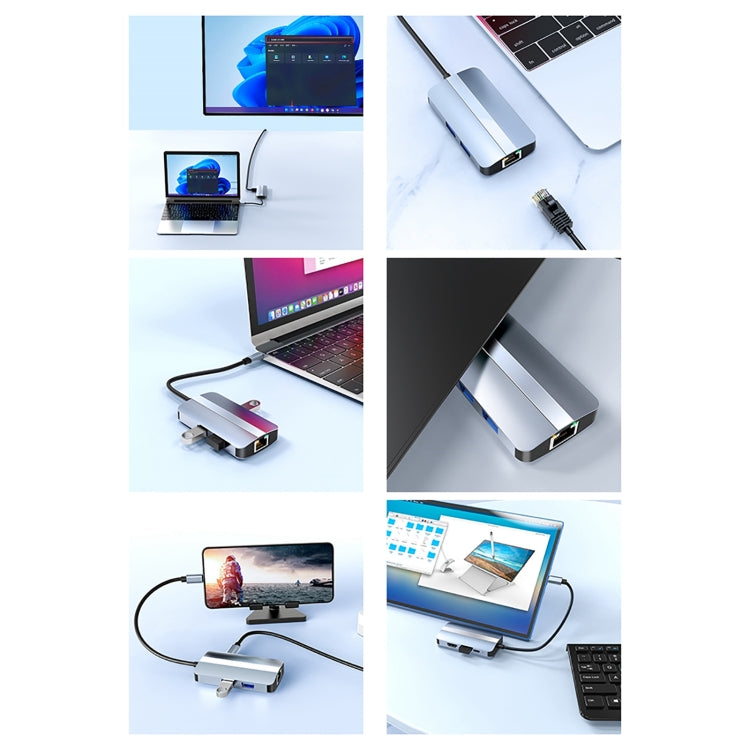 BYL-2203 6 in 1 USB-C / Type-C to USB Multifunctional Docking Station HUB Adapter - USB HUB by buy2fix | Online Shopping UK | buy2fix