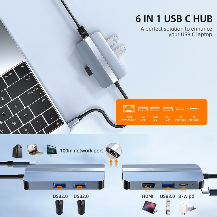 BYL-2203 6 in 1 USB-C / Type-C to USB Multifunctional Docking Station HUB Adapter - USB HUB by buy2fix | Online Shopping UK | buy2fix