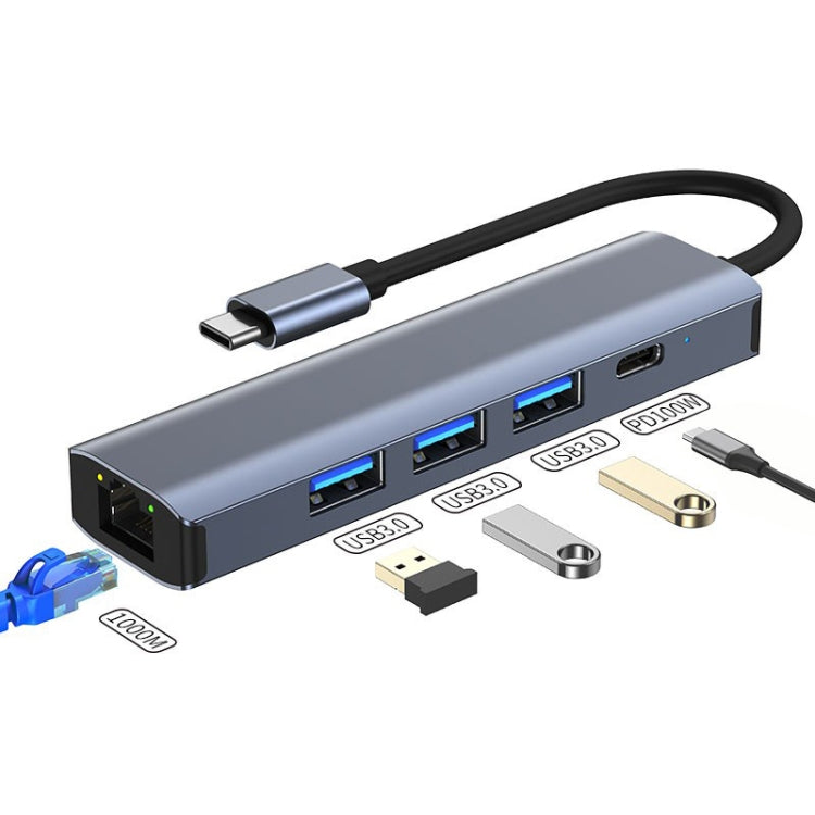 BYL-2302 5 in 1 USB-C / Type-C to USB Multifunctional Docking Station HUB Adapter with 1000M Network Port by buy2fix
