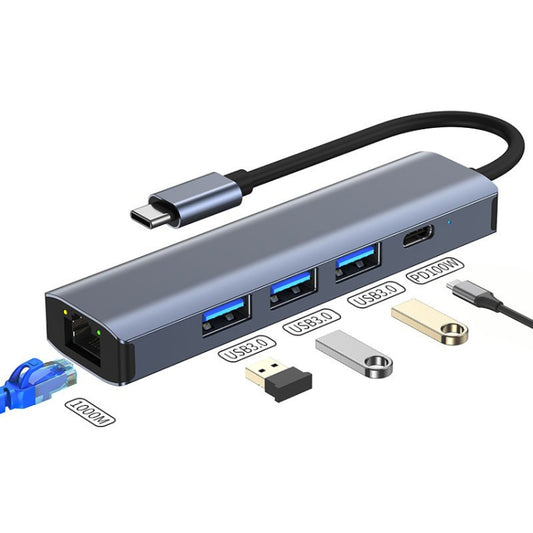 BYL-2302 5 in 1 USB-C / Type-C to USB Multifunctional Docking Station HUB Adapter with 1000M Network Port - USB HUB by buy2fix | Online Shopping UK | buy2fix