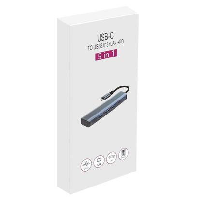 BYL-2302 5 in 1 USB-C / Type-C to USB Multifunctional Docking Station HUB Adapter with 1000M Network Port by buy2fix