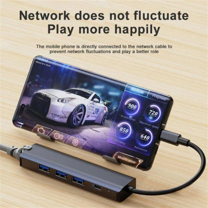 BYL-2302 5 in 1 USB-C / Type-C to USB Multifunctional Docking Station HUB Adapter with 1000M Network Port by buy2fix