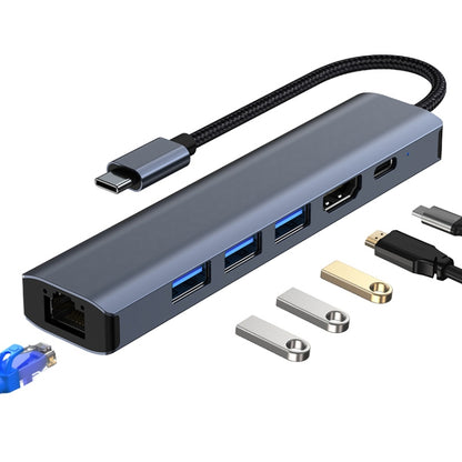 BYL-2210 6 in 1 USB-C / Type-C to USB Multifunctional Docking Station HUB Adapter with 1000M Network Port - USB HUB by buy2fix | Online Shopping UK | buy2fix