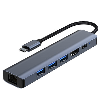 BYL-2210 6 in 1 USB-C / Type-C to USB Multifunctional Docking Station HUB Adapter with 1000M Network Port - USB HUB by buy2fix | Online Shopping UK | buy2fix