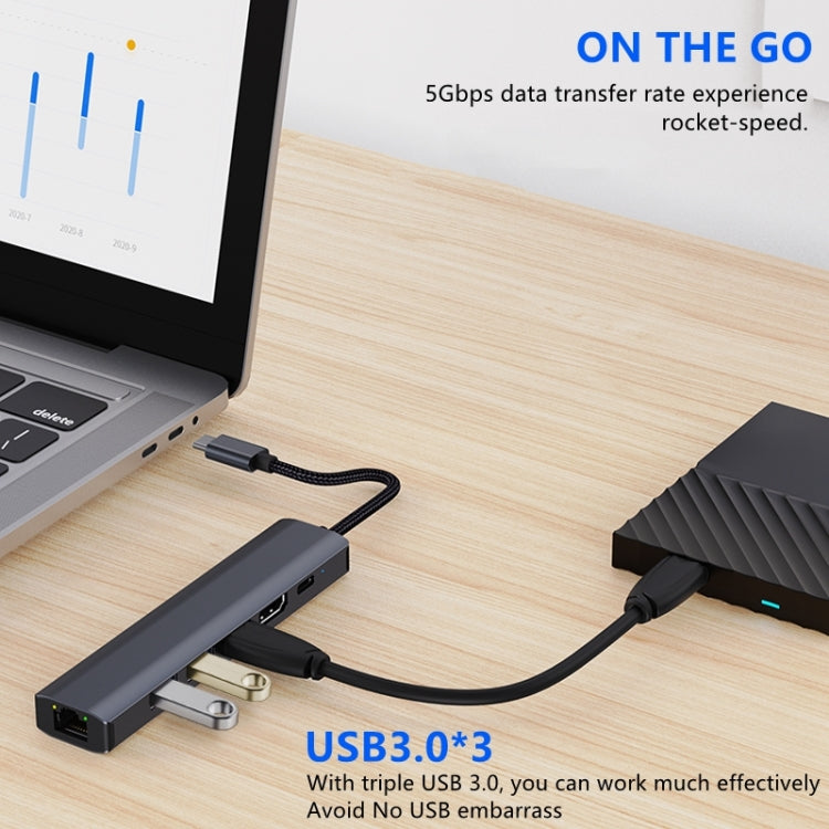 BYL-2210 6 in 1 USB-C / Type-C to USB Multifunctional Docking Station HUB Adapter with 1000M Network Port - USB HUB by buy2fix | Online Shopping UK | buy2fix