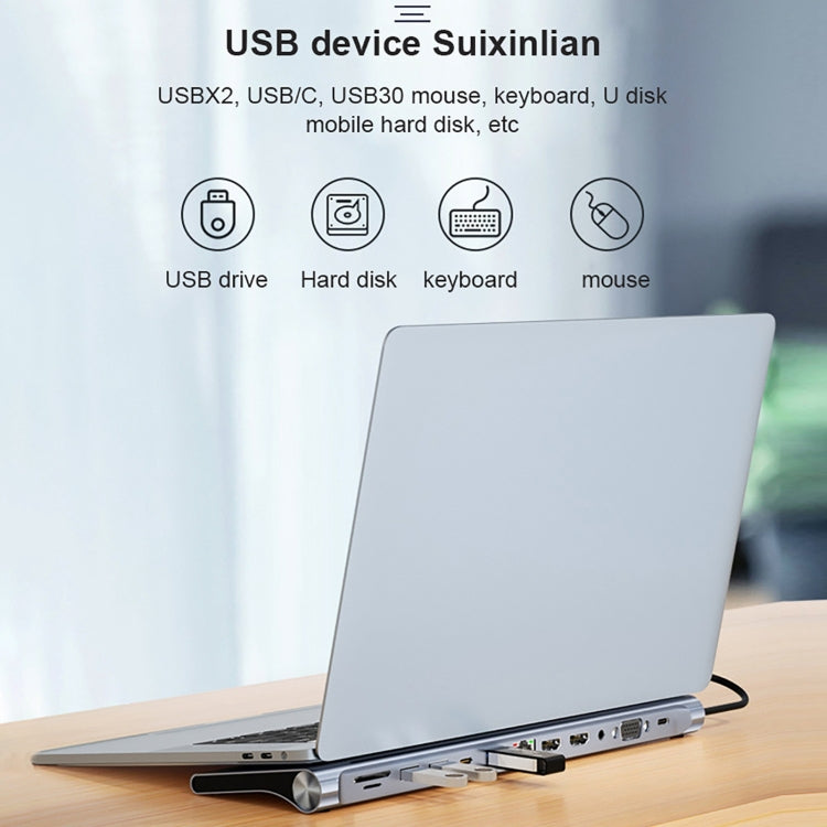 BYL-2003U2 12 in 1 USB-C / Type-C to USB Multifunctional Docking Station HUB Adapter - USB HUB by buy2fix | Online Shopping UK | buy2fix