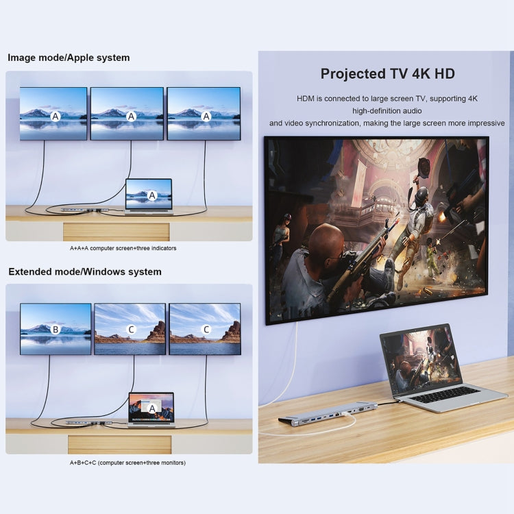 BYL-2003U2 12 in 1 USB-C / Type-C to USB Multifunctional Docking Station HUB Adapter - USB HUB by buy2fix | Online Shopping UK | buy2fix