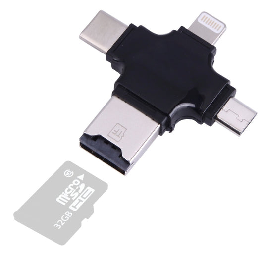 4 in 1 USB-C / Type-C & USB 2.0 & Micro USB & 8 Pin TF Card Reader for MacBook, PC, Laptop, Smart Phone with OTG Function, Support FAT32 & exFAT(Black) - U Disk & Card Reader by buy2fix | Online Shopping UK | buy2fix