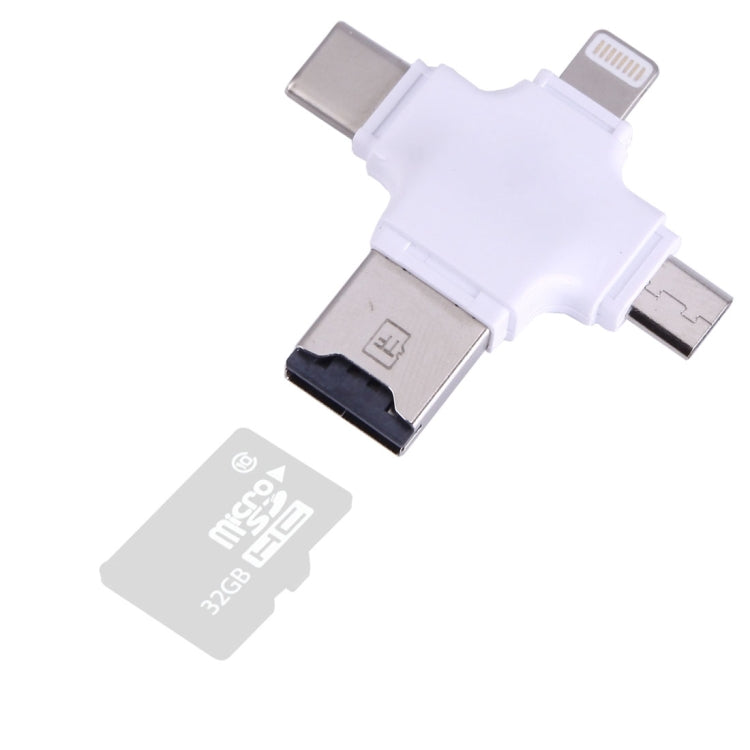 4 in 1 USB-C / Type-C & USB 2.0 & Micro USB & 8 Pin TF Card Reader for MacBook, PC, Laptop, Smart Phone with OTG Function, Support FAT32 & exFAT(White) by buy2fix