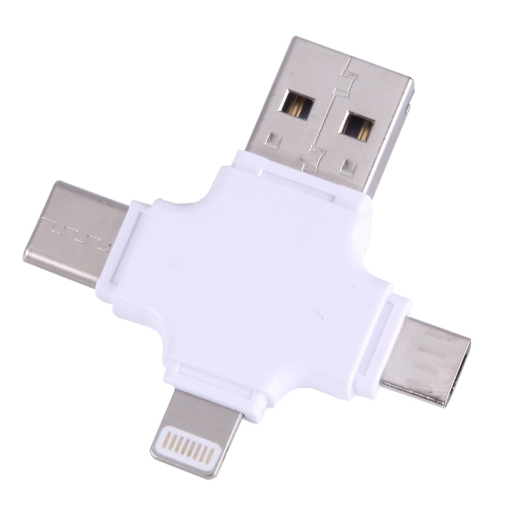 4 in 1 USB-C / Type-C & USB 2.0 & Micro USB & 8 Pin TF Card Reader for MacBook, PC, Laptop, Smart Phone with OTG Function, Support FAT32 & exFAT(White) by buy2fix