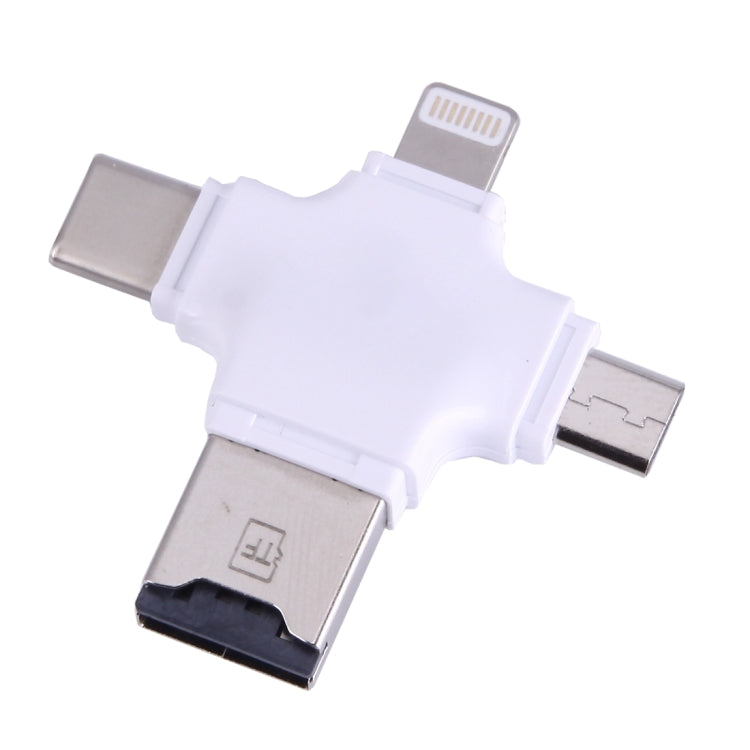 4 in 1 USB-C / Type-C & USB 2.0 & Micro USB & 8 Pin TF Card Reader for MacBook, PC, Laptop, Smart Phone with OTG Function, Support FAT32 & exFAT(White) by buy2fix