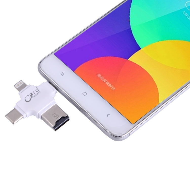 4 in 1 USB-C / Type-C & USB 2.0 & Micro USB & 8 Pin TF Card Reader for MacBook, PC, Laptop, Smart Phone with OTG Function, Support FAT32 & exFAT(White) by buy2fix