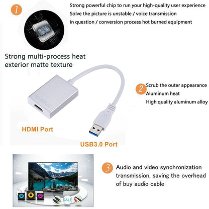 External Graphics Card Converter Cable USB3.0 to HDMI(Silver) by buy2fix
