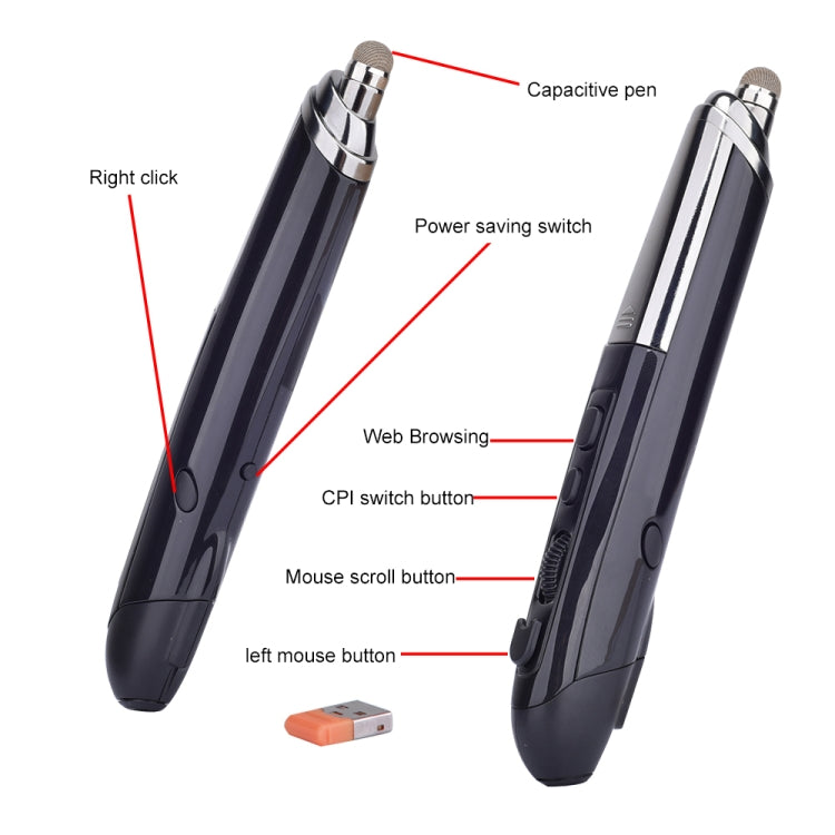 PR-08 6-keys Smart Wireless Optical Mouse with Stylus Pen & Laser Function (Black) by buy2fix