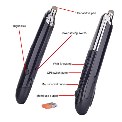 PR-08 6-keys Smart Wireless Optical Mouse with Stylus Pen & Laser Function (Black) by buy2fix