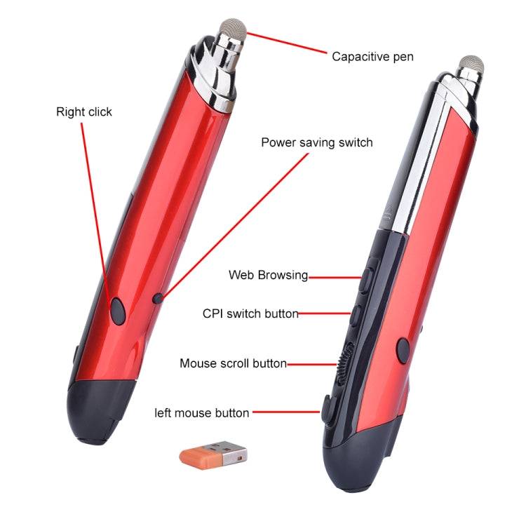 PR-08 6-keys Smart Wireless Optical Mouse with Stylus Pen & Laser Function (Red) by buy2fix