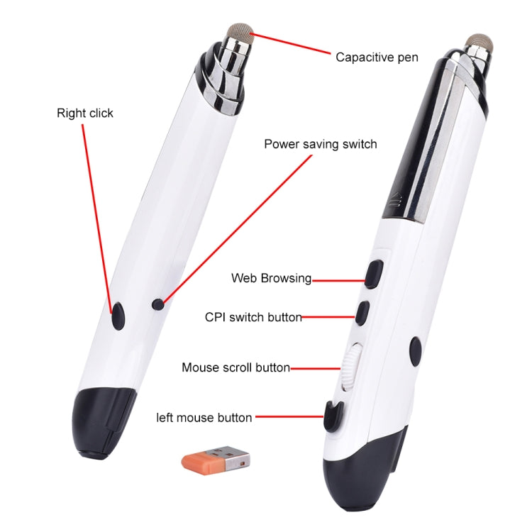 PR-08 6-keys Smart Wireless Optical Mouse with Stylus Pen & Laser Function (White) by buy2fix
