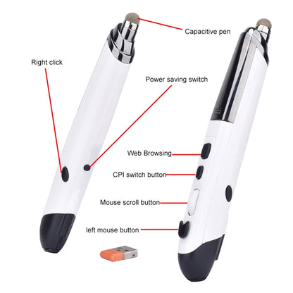 PR-08 6-keys Smart Wireless Optical Mouse with Stylus Pen & Laser Function (White) by buy2fix