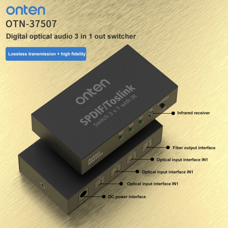 Onten 37507 Digital Optical Audio 3 In 1 Out Switcher Speaker Connector by buy2fix