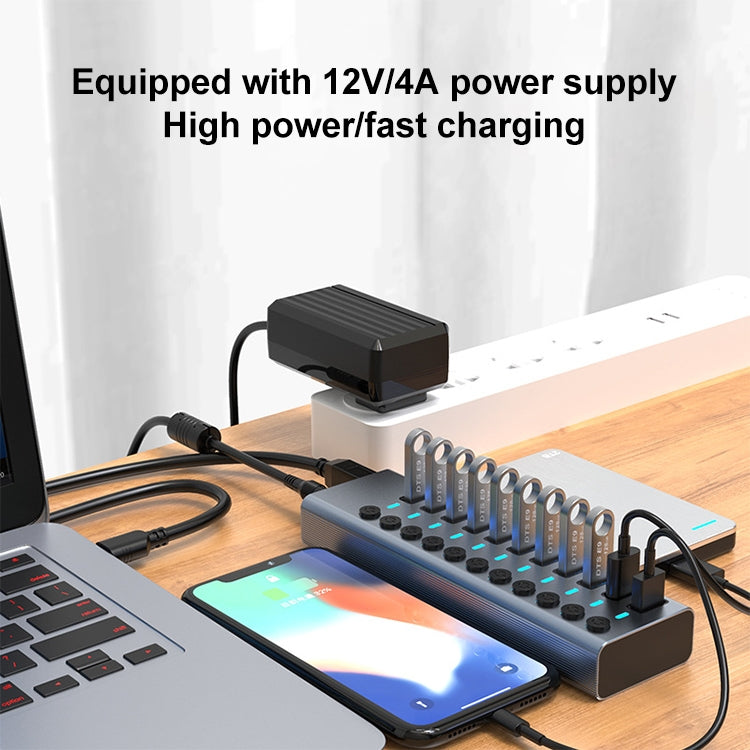 11 in 1 USB 3.0 HUB Splitter with Independent Switch & 12V 4A Power Supply by buy2fix