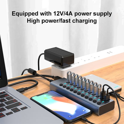 11 in 1 USB 3.0 HUB Splitter with Independent Switch & 12V 4A Power Supply by buy2fix