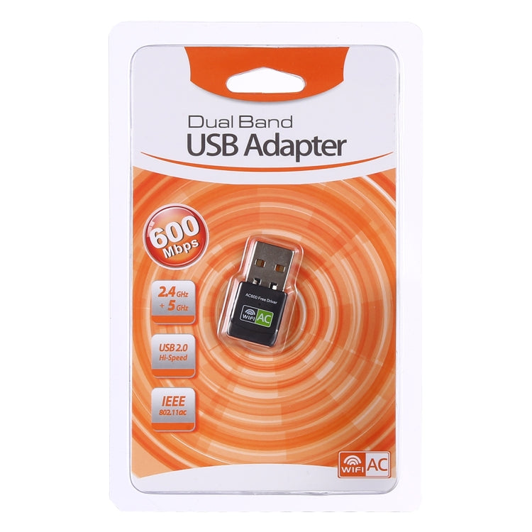 AC600Mbps 2.4GHz & 5GHz Dual Band USB 2.0 WiFi Free Drive Adapter External Network Card by buy2fix
