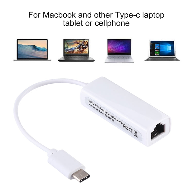 KY-RTL8152B USB-C / Type-C 10 / 100 Mbps Ethernet Adapter Network Card by buy2fix