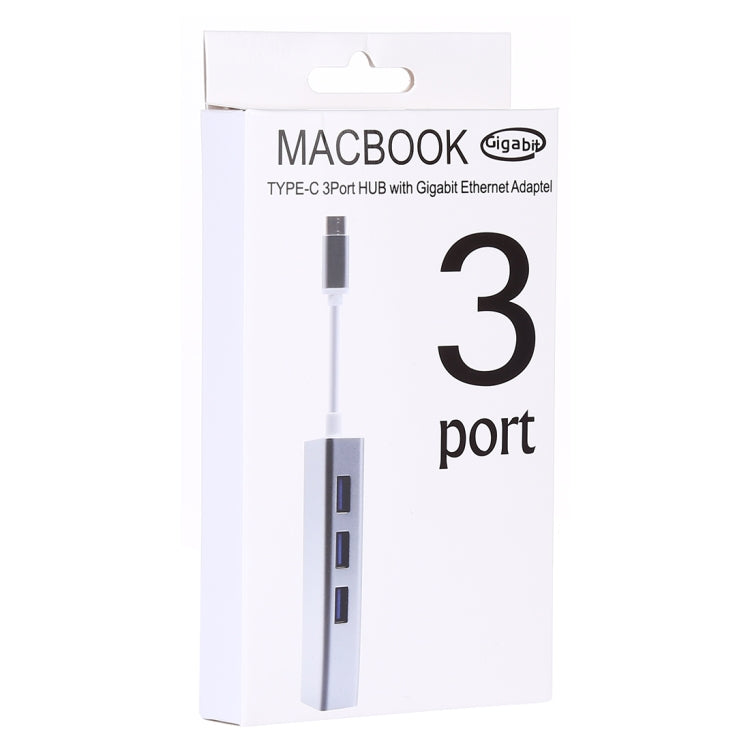 Aluminum Shell 3 USB3.0 Ports HUB + USB-C / Type-C Gigabit Ethernet Adapter by buy2fix