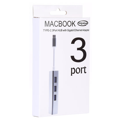 Aluminum Shell 3 USB3.0 Ports HUB + USB-C / Type-C Gigabit Ethernet Adapter by buy2fix