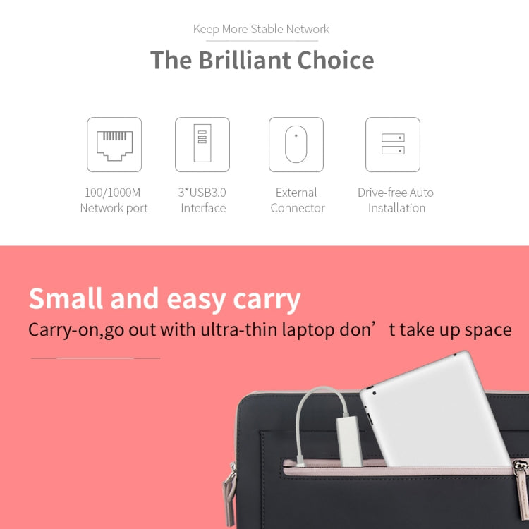 Aluminum Shell 3 USB3.0 Ports HUB + USB-C / Type-C Gigabit Ethernet Adapter by buy2fix